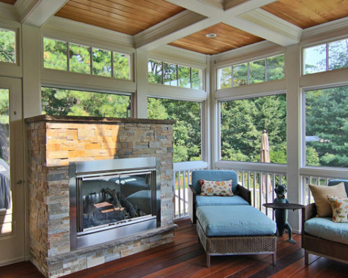 Sun room with fireplace