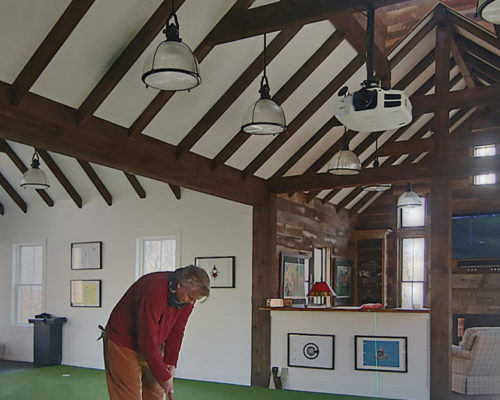 Man cave golf house with indoor golf facility — Laine Jones Design 3564