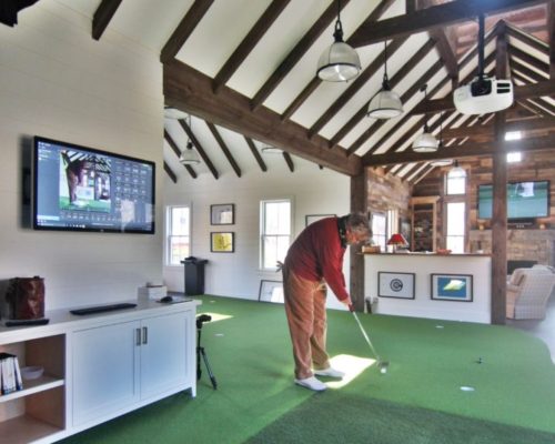 Man cave golf house with indoor golf facility — Laine Jones Design 3568