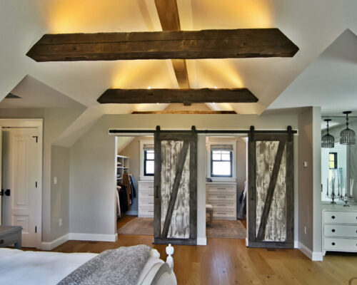 Architectural detail with Reclaimed Hand Hewn Wood Beams